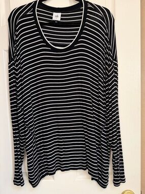 CAbi Black & White Striped Long Sleeve Tee